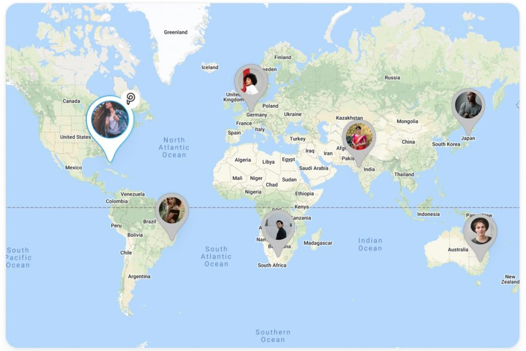 A map showing icons of pen pals and how addresses are kept safe