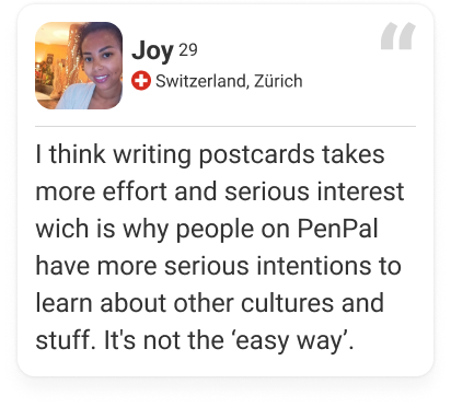 Quote from Joy about writing postcards