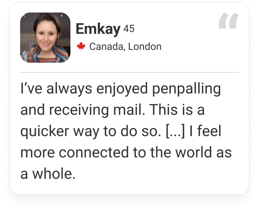 Quote about the joy of receiving mail from pen pals