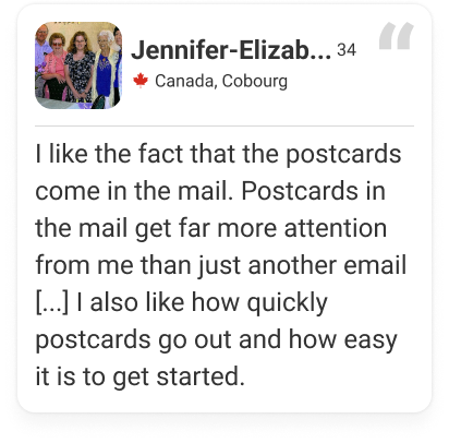 PenPal community quote from Canada about the joy of receiving postcards
